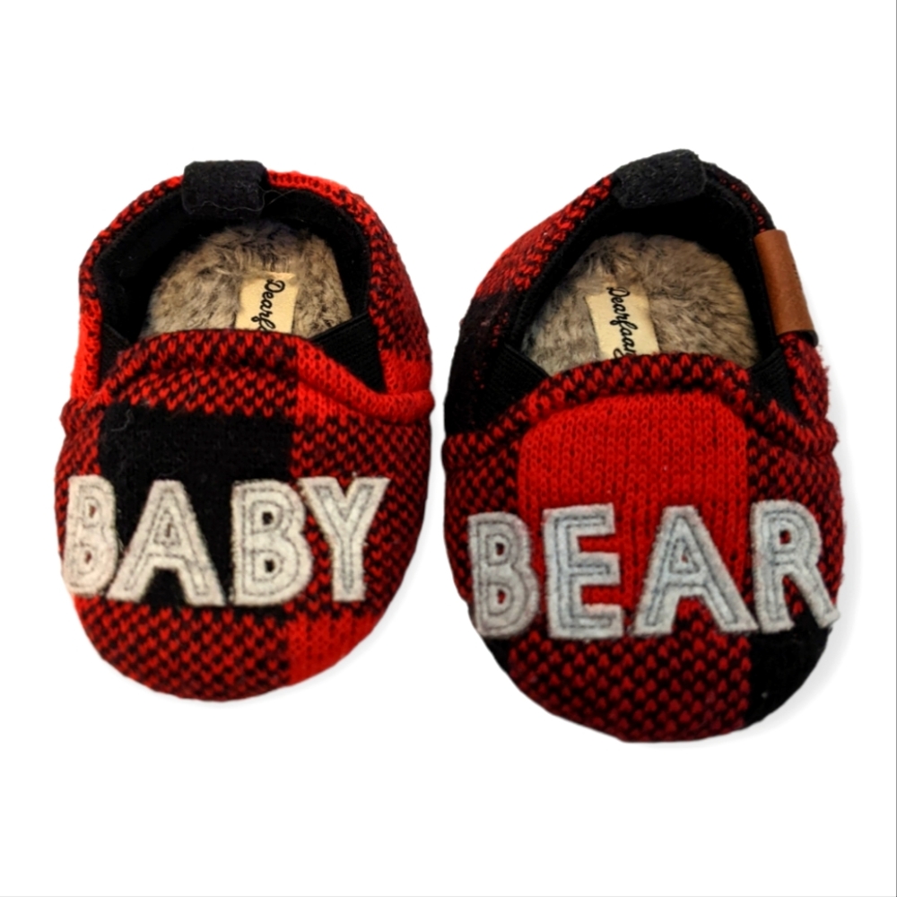 Plaid Baby Bear Dearfoams Slippers, Sz 6-9 Months